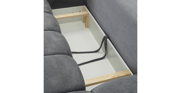 ECKSOFA Grau Plüsch Zierkissen, Rückenkissen, Bettkasten, Schlaffunktion, Rücken echt, Liegefläche im Originalstoff  - Schwarz/Grau, KONVENTIONELL, Kunststoff/Textil (253/192cm) - Carryhome