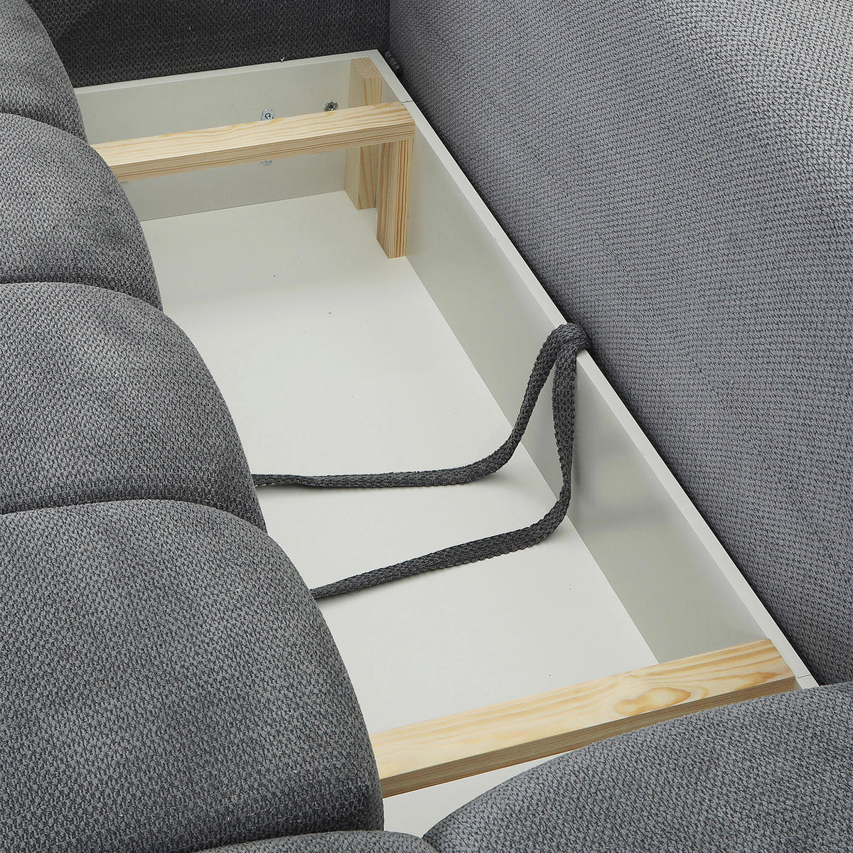 ECKSOFA Grau Plüsch Zierkissen, Rückenkissen, Bettkasten, Schlaffunktion, Rücken echt, Liegefläche im Originalstoff  - Schwarz/Grau, KONVENTIONELL, Kunststoff/Textil (253/192cm) - Carryhome