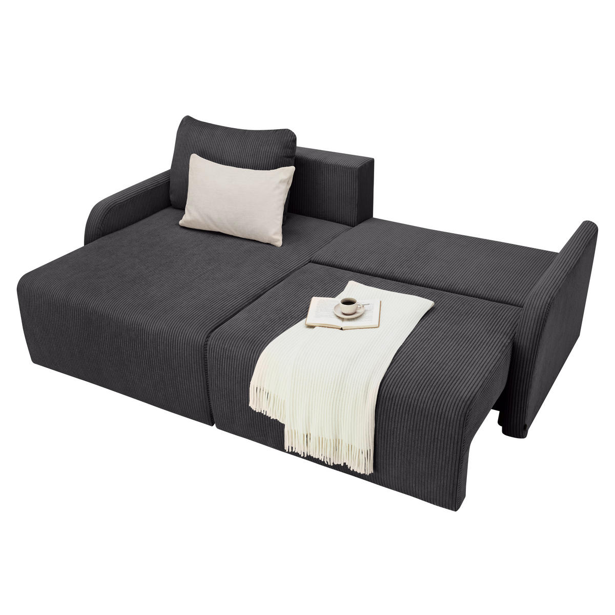 ECKSOFA Dunkelgrau Cord  - Dunkelgrau/Schwarz, KONVENTIONELL, Kunststoff/Textil (217/146cm) - Carryhome