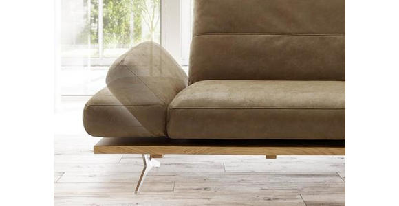 ECKSOFA in Mikrofaser Hellbraun  - Hellbraun/Edelstahlfarben, Natur, Holz/Textil (265/157cm) - Ambiente