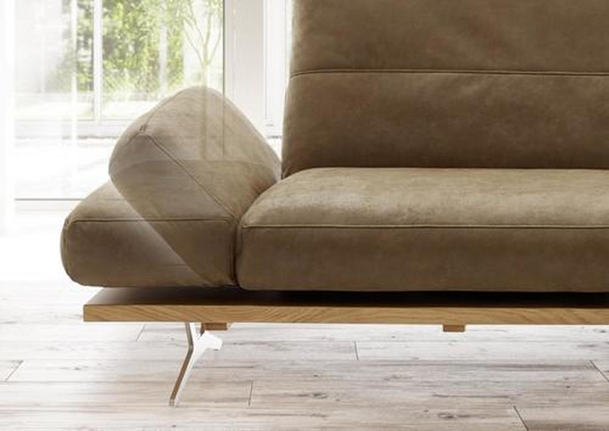 ECKSOFA inkl.Funktion Hellbraun Mikrofaser  - Hellbraun/Edelstahlfarben, Natur, Holz/Textil (275/157cm) - Ambiente