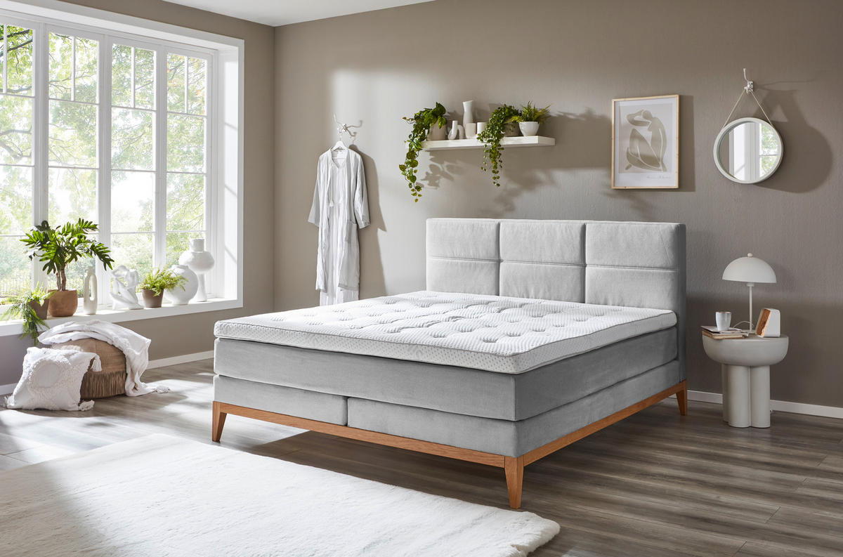 BOXSPRINGBETT 180/200 cm  in Hellgrau  - Eichefarben/Hellgrau, Konventionell, Holz/Textil (180/200cm) - Carryhome