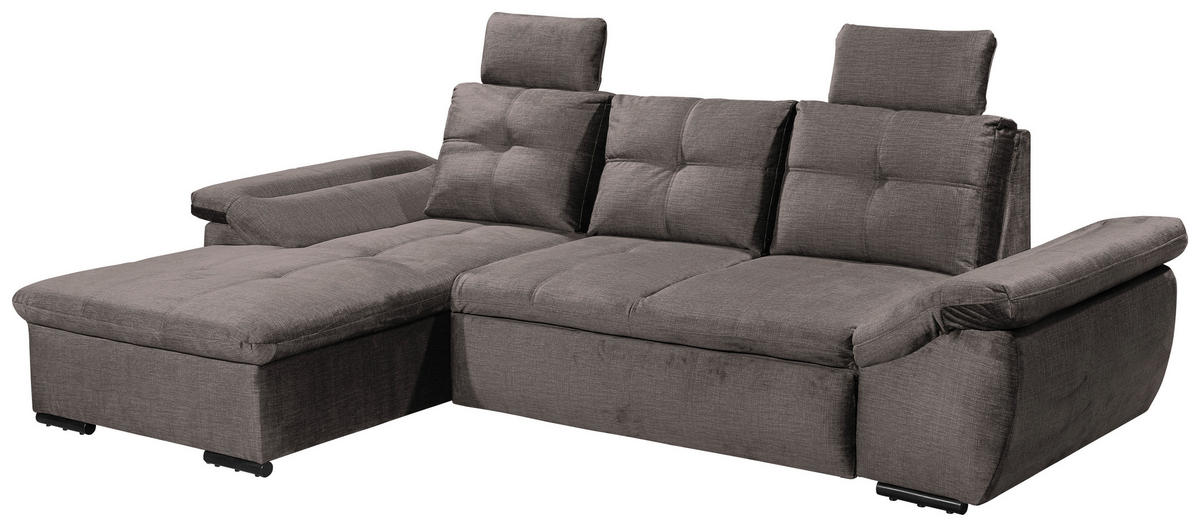ECKSOFA in Mikrovelours Graubraun  - Graubraun/Schwarz, Konventionell, Kunststoff/Textil (170/275cm) - Carryhome