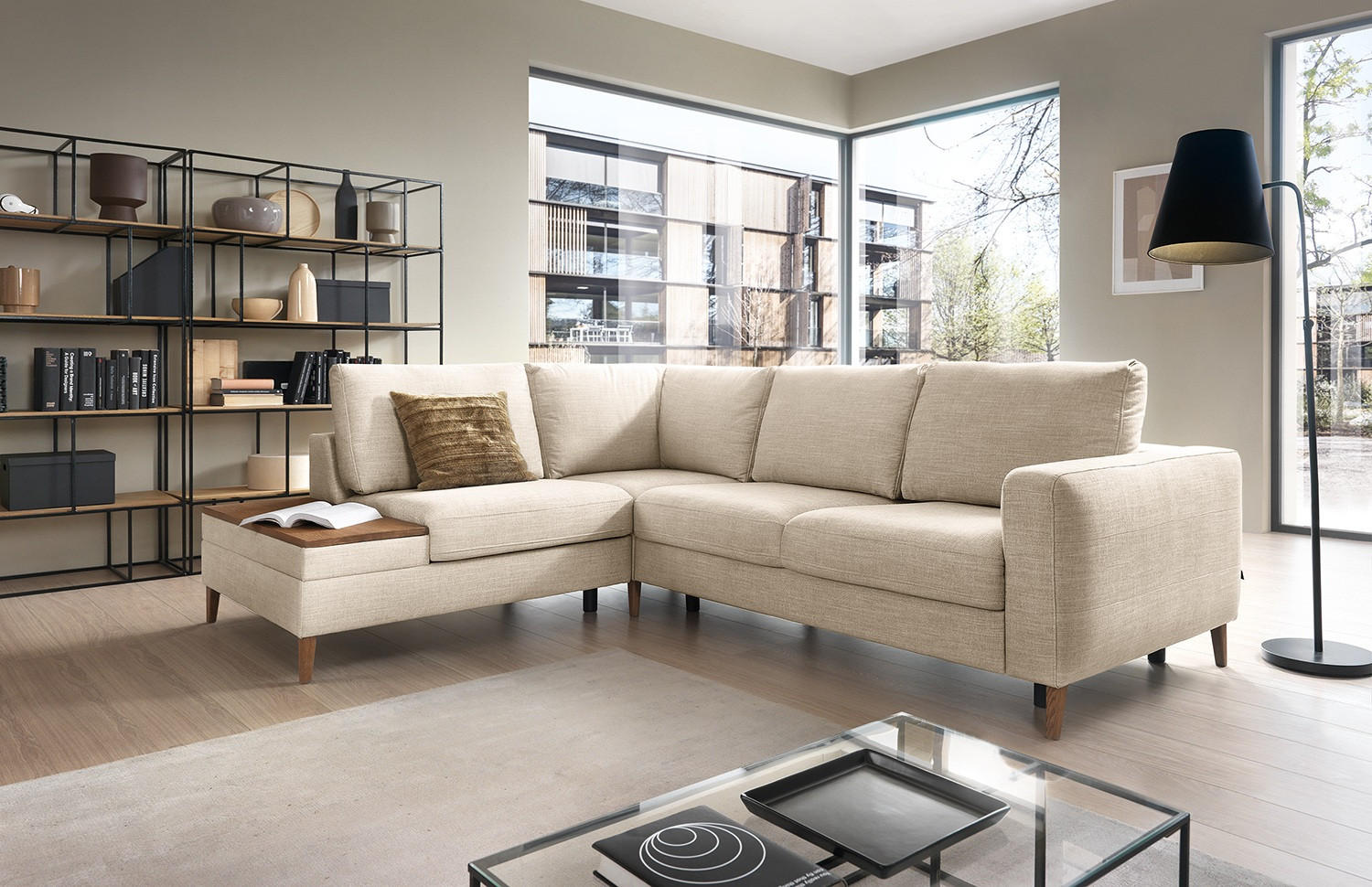 ECKSOFA in Webstoff Silberfarben - Eschefarben/Silberfarben, Modern, Holz/Textil (260/90/204cm) - Trendmanufaktur