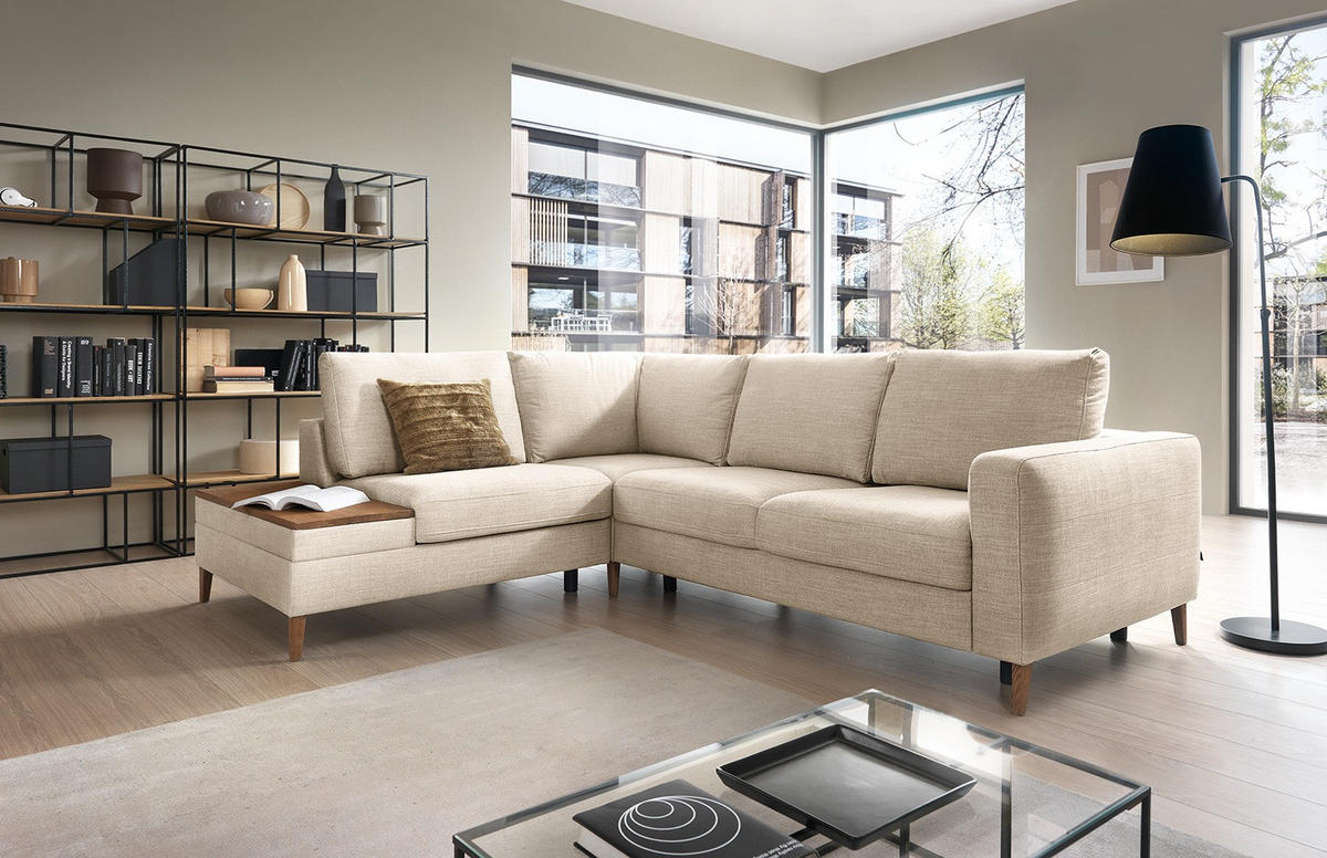 ECKSOFA in Webstoff Silberfarben  - Eschefarben/Silberfarben, Modern, Holz/Textil (260/90/204cm) - Trendmanufaktur
