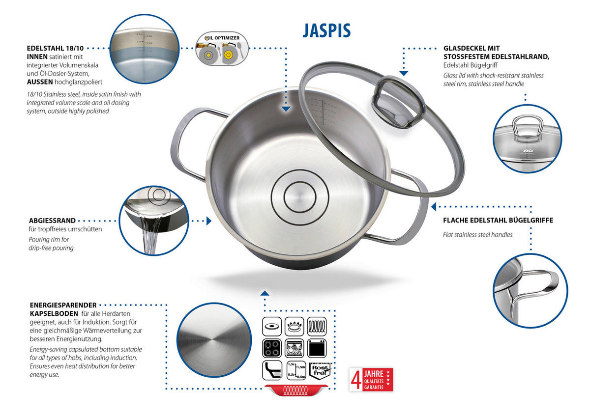 KOCHTOPFSET Jaspis 5-teilig  - Basics, Metall (29,5/25,5/51,5cm) - ELO
