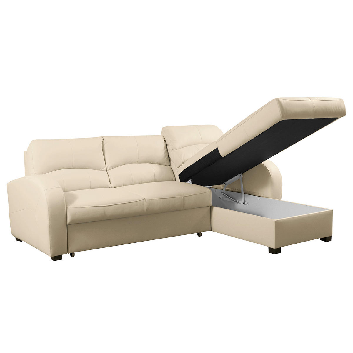 ECKSOFA 227/168 cm TILO in Lederlook Creme Bettkasten  227/168 cm  - Creme/Schwarz, Design, Kunststoff/Textil (227/168cm) - Livetastic