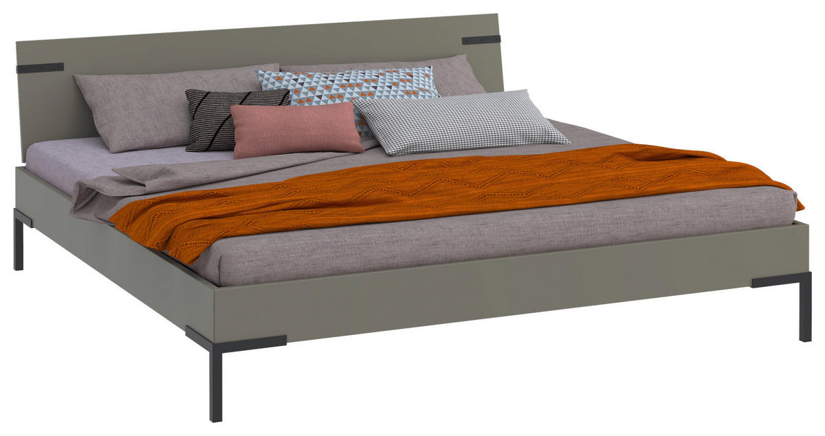 BETT 200/200 cm,  in Grau, Grün  - Schwarz/Grau, Design, Metall (200/200cm) - Xora