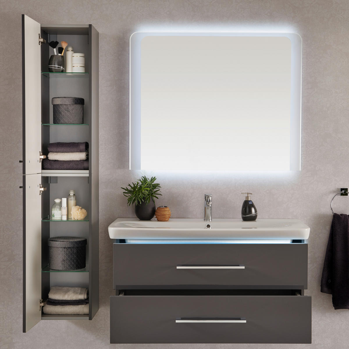 BADEZIMMER  in 107,5 cm  - Anthrazit/Weiß, MODERN, Glas/Keramik (107,5cm) - Voleo