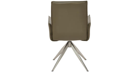 ARMLEHNSTUHL in Edelstahl Echtleder pigmentiert - Edelstahlfarben/Olivgrün, Design, Leder/Metall (57/92/63,5cm) - Novel