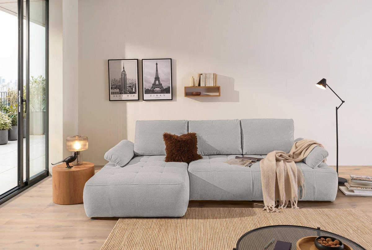 ECKSOFA Hellgrau Webstoff  - Hellgrau/Schwarz, KONVENTIONELL, Kunststoff/Textil (162/282cm) - Carryhome