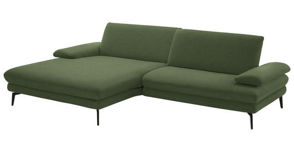 ECKSOFA  in Chenille, Flachgewebe Grün Rücken echt  180/284 cm  - Schwarz/Grün, Design, Textil/Metall (180/284cm) - Dieter Knoll