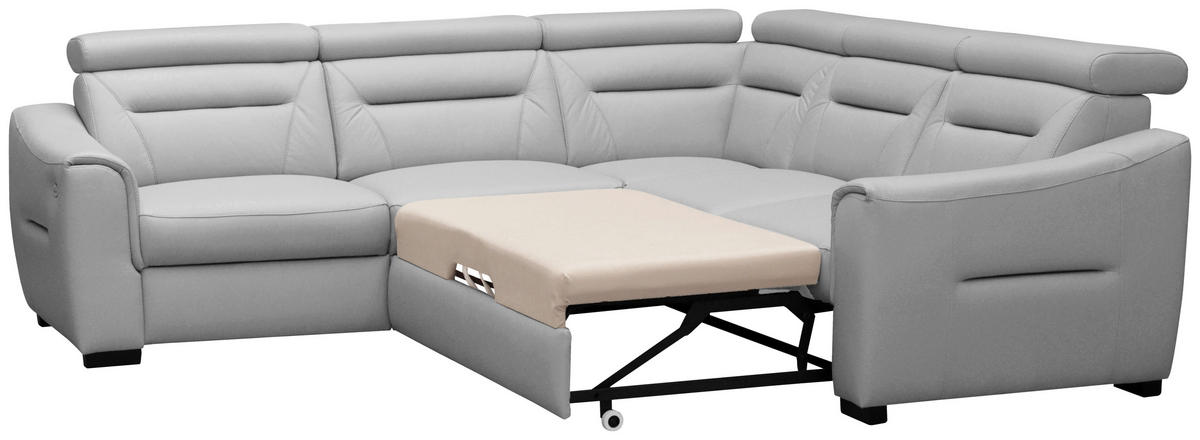 ECKSOFA  in Lederlook Echtleder Platinfarben  - Platinfarben/Wengefarben, Design, Leder/Holz (260/260cm) - Celina Home