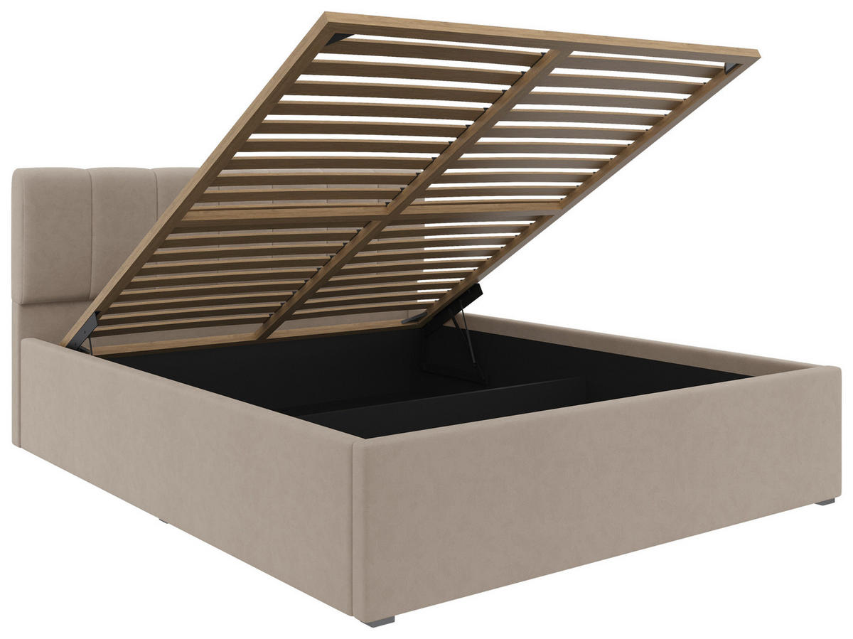POLSTERBETT Lattenrost, Bettkasten 160/200 cm  in Hellbraun  - Hellbraun/Schwarz, Design, Holz/Kunststoff (160/200cm) - Stylife
