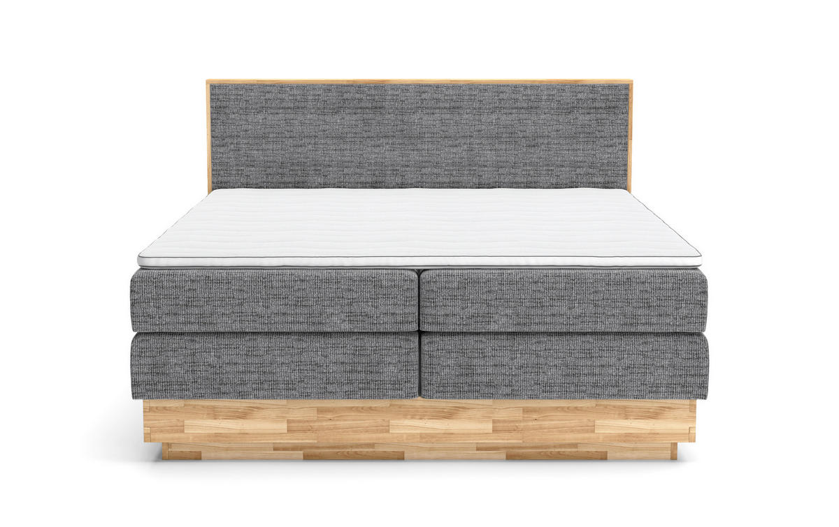 BOXSPRINGBETT 160/200 cm,  in Eichefarben, Dunkelgrau, Matratze, gepolstertes Kopfteil, Bettkasten, Topper, H2 + H3 = mittel + fest  - Eichefarben/Dunkelgrau, MODERN, Holz/Kunststoff (160/200cm) - Livetastic