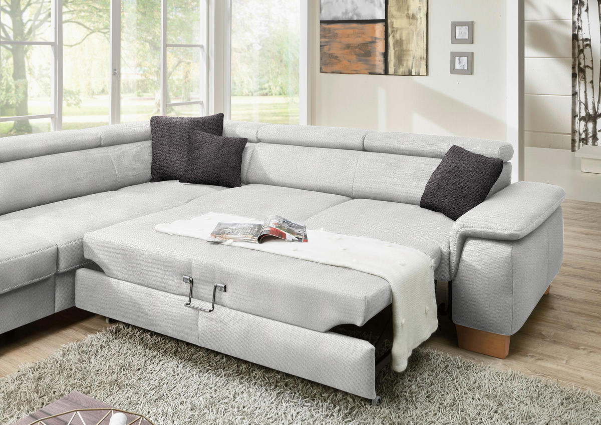 ECKSOFA in Mikrofaser Ecru  - Ecru/Eichefarben, Natur, Holz/Textil (273/226cm) - Beldomo System