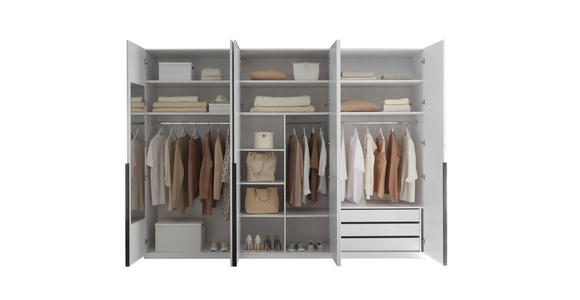 DREHTÜRENSCHRANK 302/225/58 cm,  in Weiß, Weiß Hochglanz, 6-türig  - Chromfarben/Weiß Hochglanz, Design, Holzwerkstoff/Metall (302/225/58cm) - Xora