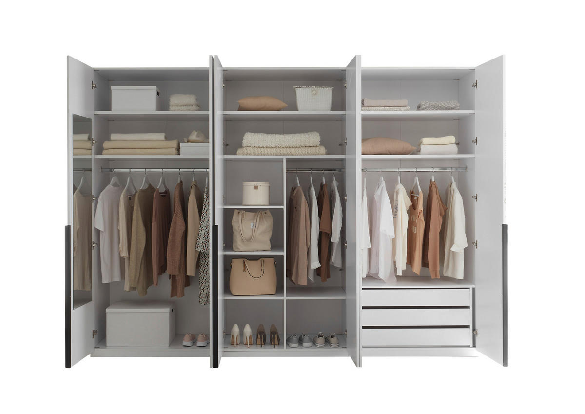 DREHTÜRENSCHRANK 302/225/58 cm,  in Weiß, Weiß Hochglanz, 6-türig  - Chromfarben/Weiß Hochglanz, Design, Holzwerkstoff/Metall (302/225/58cm) - Xora