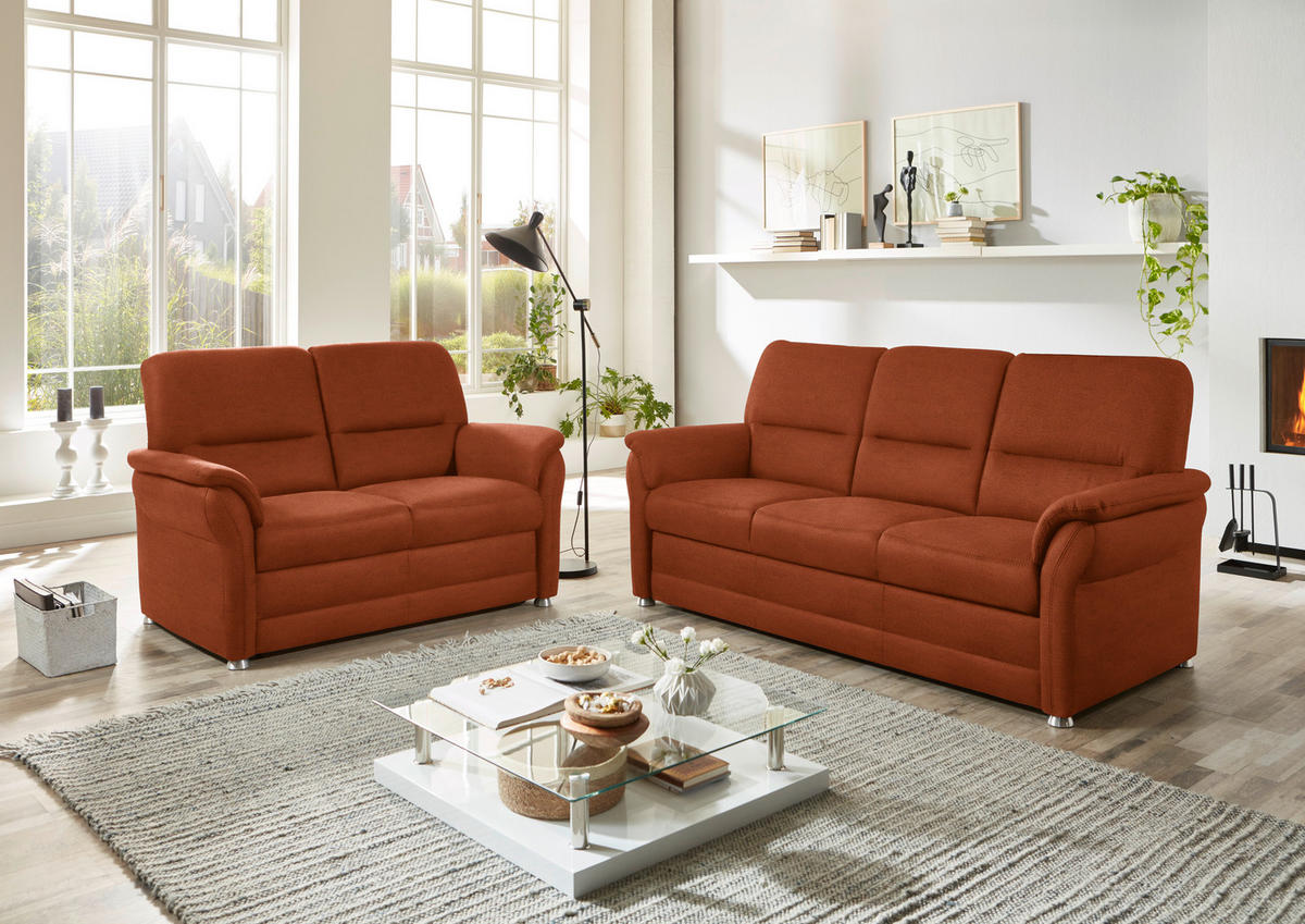 SITZGARNITUR in Mikrofaser Terracotta  - Terracotta/Alufarben, KONVENTIONELL, Textil/Metall (192/96/89cm) - Beldomo Comfort