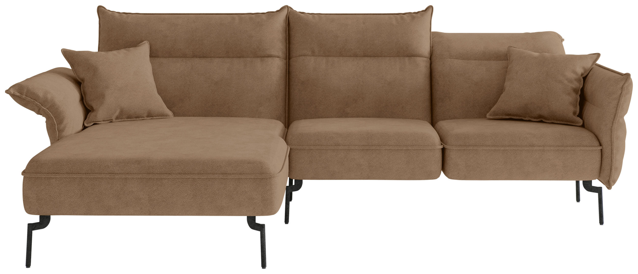 ECKSOFA Hellbraun Flachgewebe  - Hellbraun/Edelstahlfarben, Design, Textil/Metall (185/265cm) - Livetastic