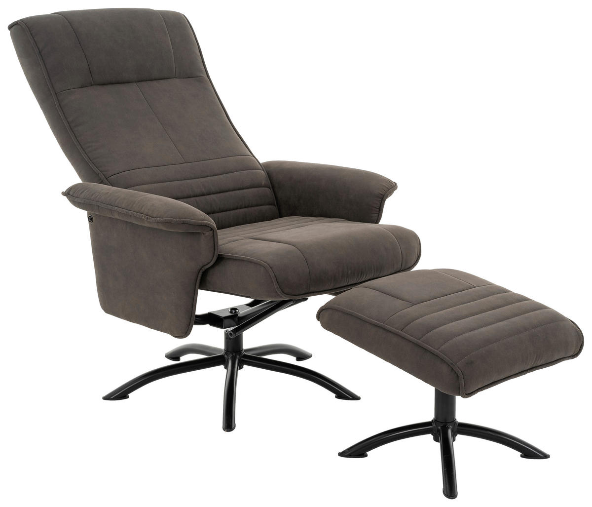 RELAXSESSELSET Mikrofaser Relaxfunktion, Hocker    - Anthrazit/Schwarz, Design, Textil/Metall (80/108/75cm) - Cantus