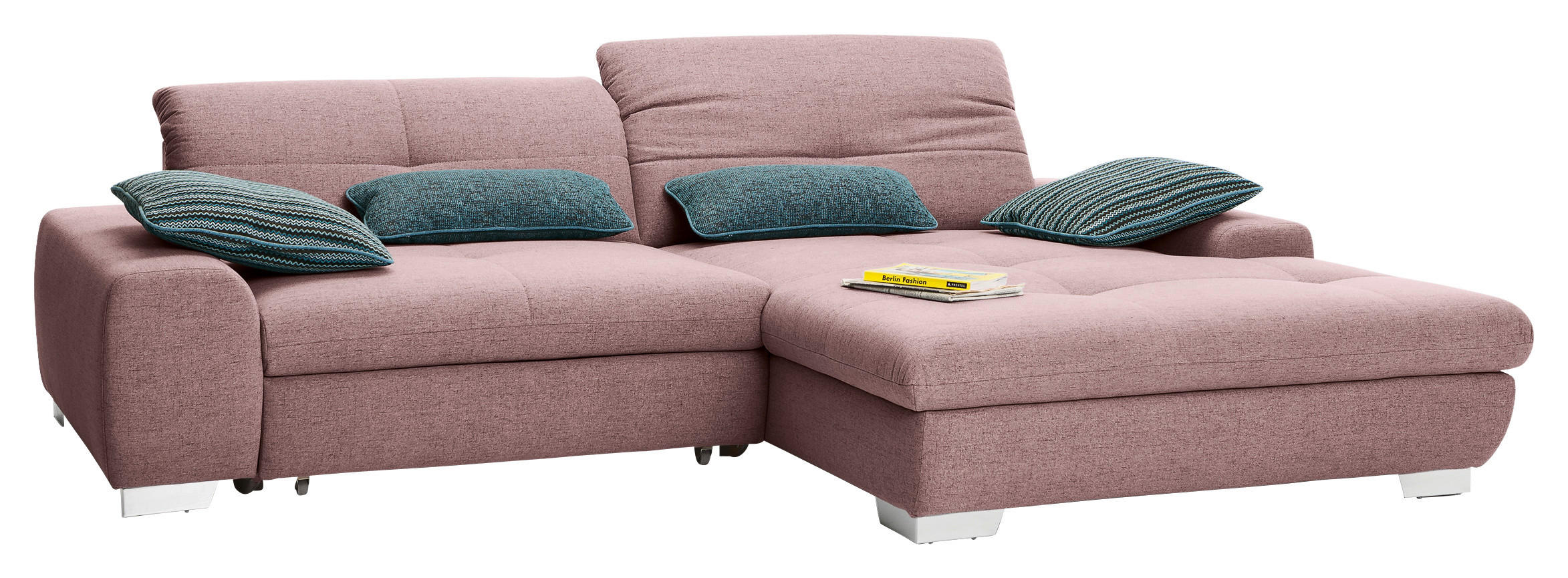 ECKSOFA Rosa Flachgewebe  - Chromfarben/Rosa, Design, Textil/Metall (276/198cm) - SetOne by Musterring