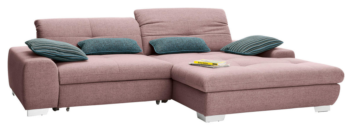 ECKSOFA Rosa Flachgewebe  - Chromfarben/Rosa, Design, Textil/Metall (276/198cm) - SetOne by Musterring
