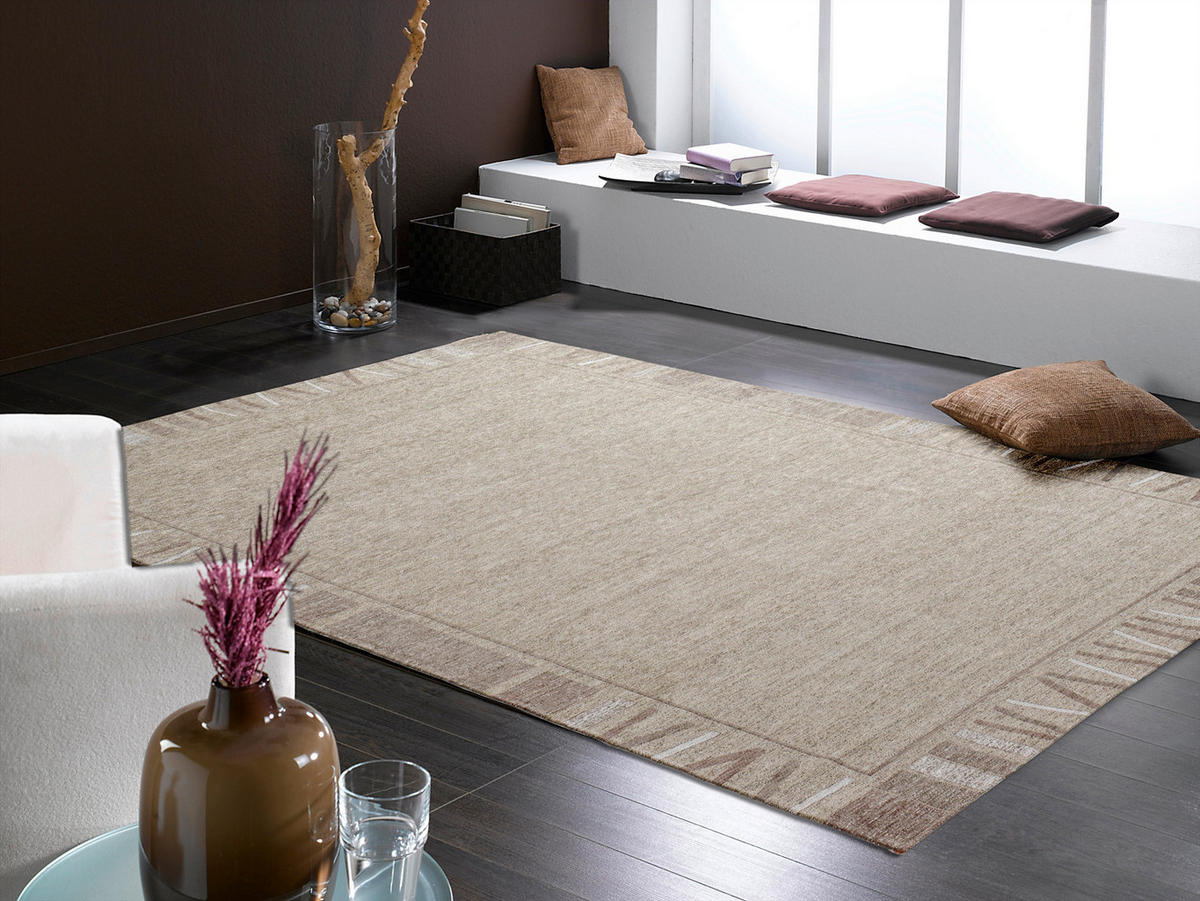 FLACHWEBETEPPICH  Wohnzimmer 120/180 cm Alanis Border Naturfarben rechteckig  - Naturfarben, Basics, Textil (120/180cm) - Novel