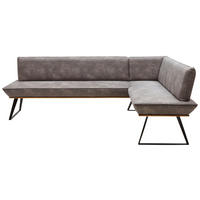ECKBANK 243/163 cm Lederlook Schwarz, Eichefarben, Graubraun Eiche massiv Metall   - Eichefarben/Graubraun, Design, Holz/Textil (243/163cm) - Voleo