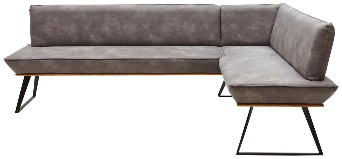 ECKBANK 243/163 cm Lederlook Schwarz, Eichefarben, Graubraun Eiche massiv Metall   - Eichefarben/Graubraun, Design, Holz/Textil (243/163cm) - Voleo