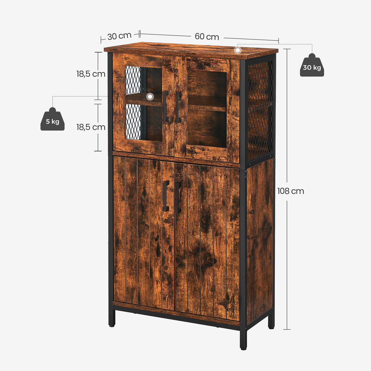 VYSOKÁ KOMODA, černá, tmavě hnědá, 60/108/30 cm - tmavě hnědá/černá, Trend, kompozitní dřevo (60/108/30cm) - MID.YOU