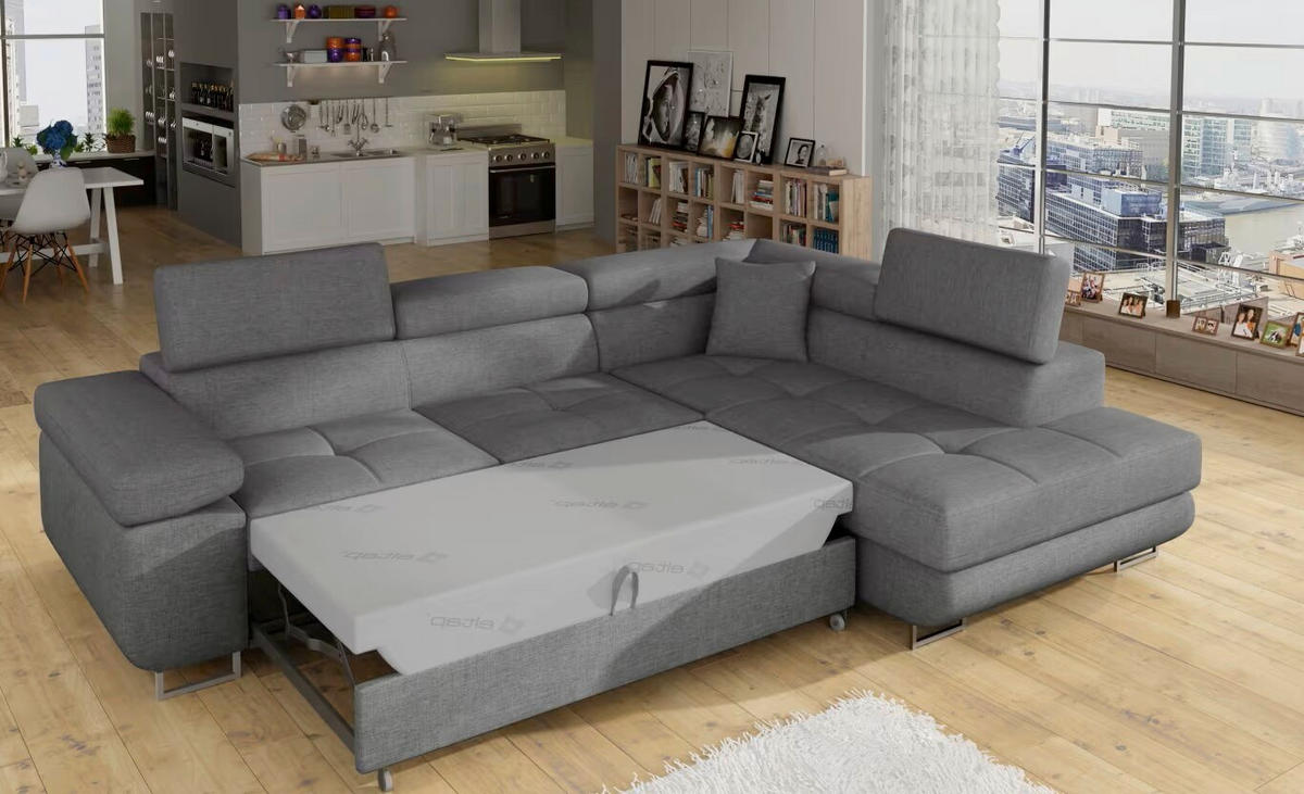 ECKSOFA  Grau Textilgeflecht  - Chromfarben/Grau, Design, Textil/Metall (272/203cm) - MID.YOU