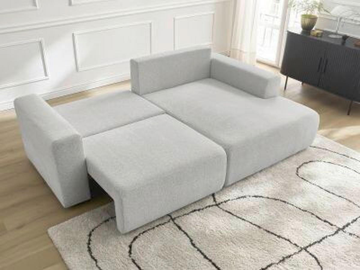 ECKSOFA Ottomane rechts  ATILLA Hellgrau Flachgewebe  - Hellgrau/Schwarz, MODERN, Kunststoff/Textil (244/149cm)