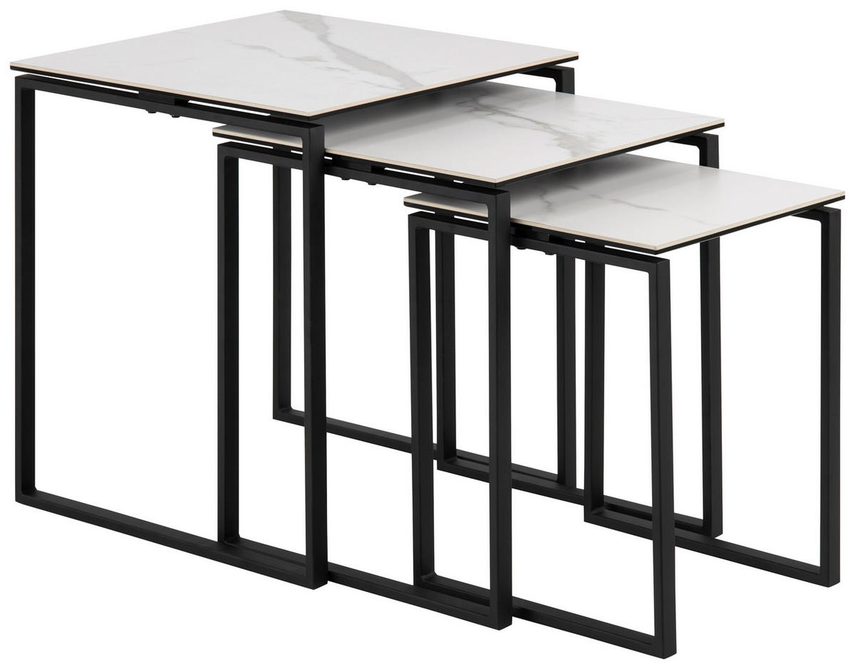 BEISTELLTISCHSET in Metall, Keramik 50/50/55 cm  - Schwarz/Weiß, Trend, Keramik/Metall (50/50/55cm)