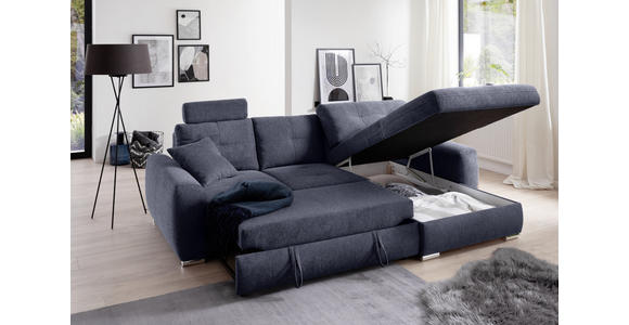 ECKSOFA in Mikrofaser Blau  - Chromfarben/Blau, MODERN, Kunststoff/Textil (276/193cm) - Hom`in