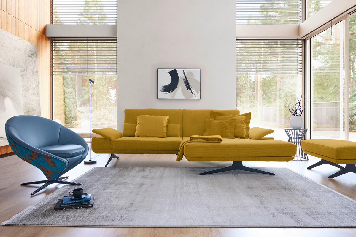 ECKSOFA  in Flachgewebe Currygelb  269/155 cm  - Currygelb/Schwarz, Design, Textil/Metall (269/155cm) - Koinor