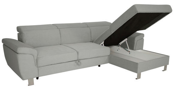 ECKSOFA inkl. Funktionen Grau Cord  - Silberfarben/Grau, Design, Textil/Metall (250/167cm) - Xora