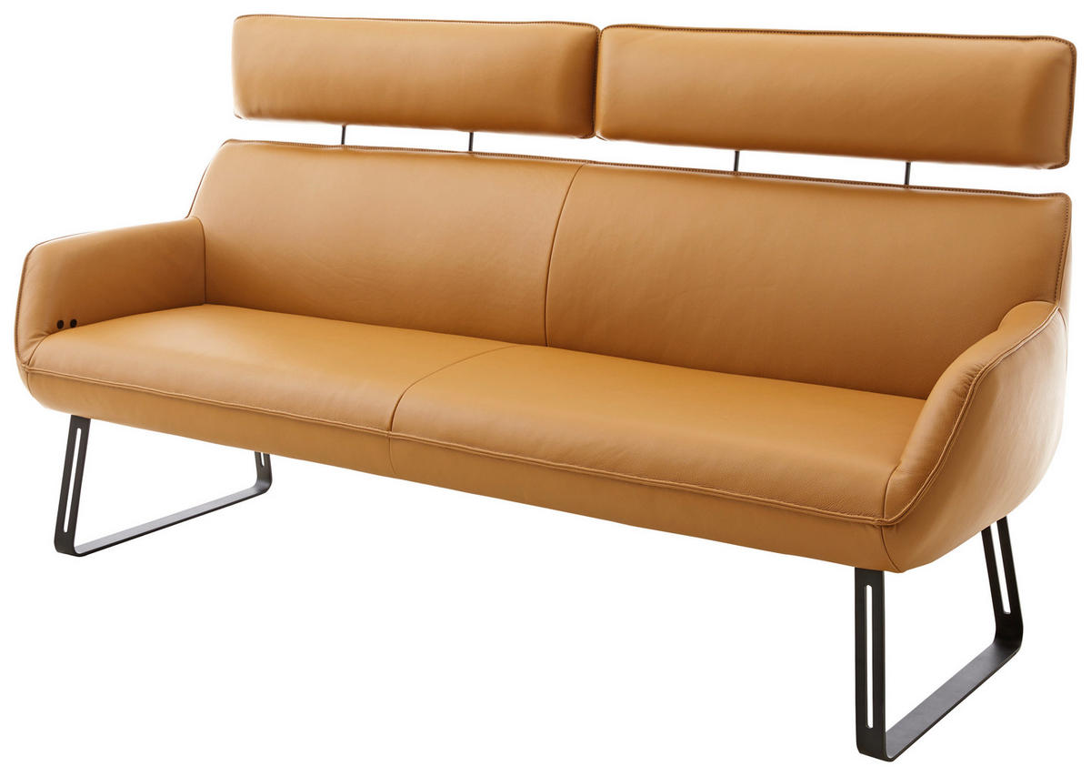SITZBANK 213/107/78 cm Echtleder Bernsteinfarben Metall  - Beige/Bernsteinfarben, Design, Leder/Metall (213/107/78cm) - Koinor