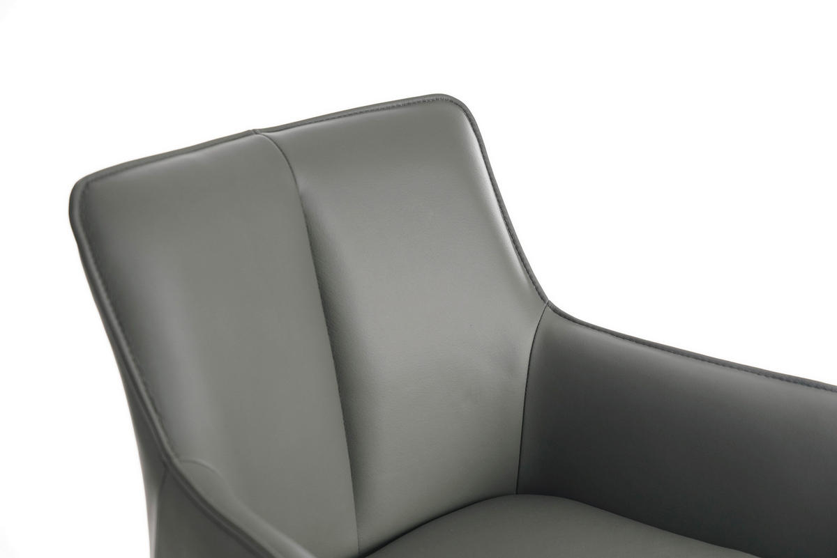 BARHOCKER Echtleder Grau, Schwarz Eisen Lederauswahl, Sitzfläche 360° drehbar, automatische Rückholfunktion  - Schwarz/Grau, Design, Leder/Metall (54/92-112/55cm) - Novel
