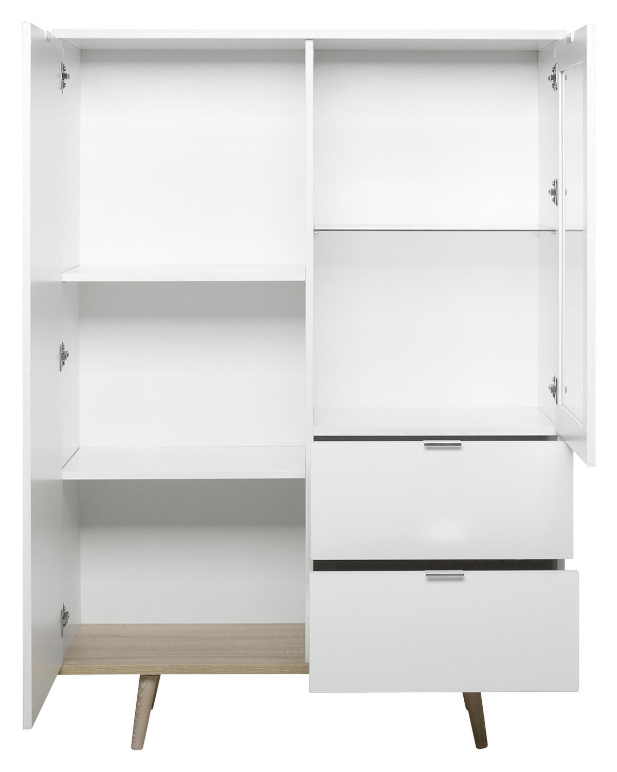 VISOKA KOMODA, bela, barve hrasta  - barve hrasta/bela, Konvencionalno, kovina/steklo (100/140/40cm) - MID.YOU