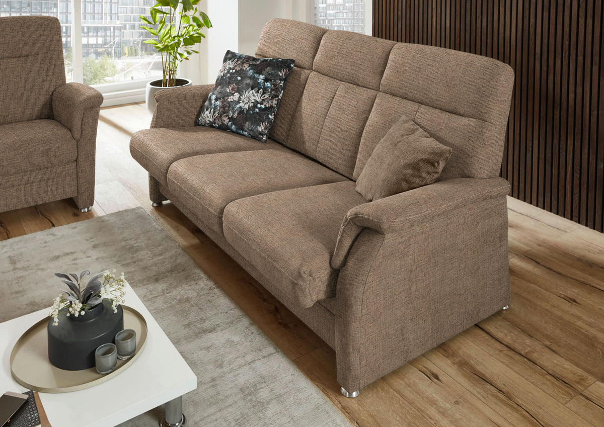 3-SITZER-SOFA Flachgewebe Hellbraun  - Hellbraun/Alufarben, Konventionell, Textil/Metall (194/100/89cm) - Beldomo Comfort