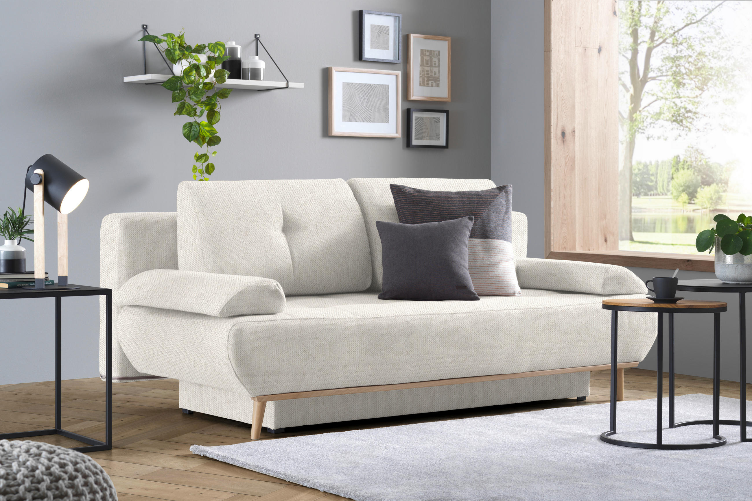 SCHLAFSOFA Flachgewebe Beige  - Beige/Naturfarben, Design, Holz/Textil (200/71/95cm) - Novel