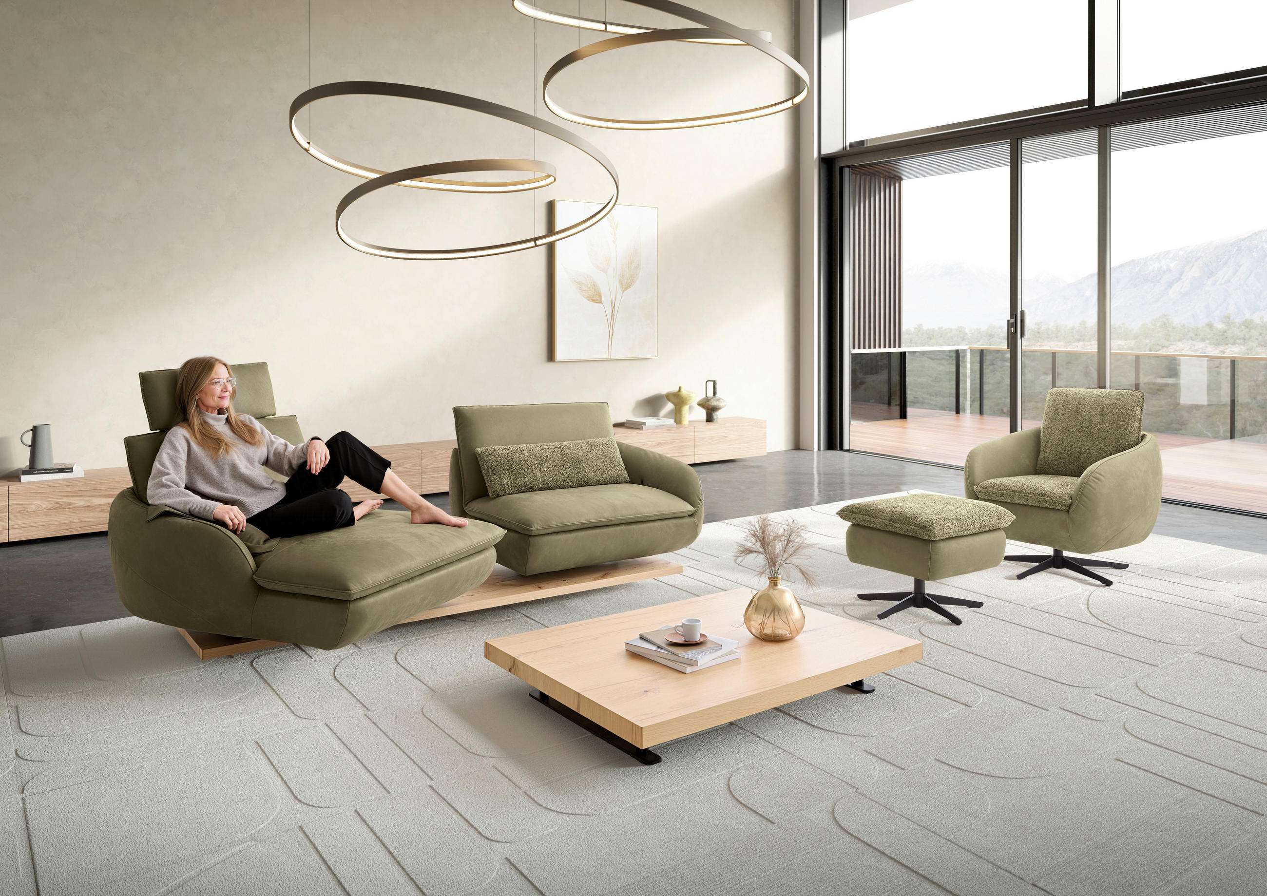 Thumbnail - Koinor Ecksofa, Dunkelgrün, Leder, Echtleder, Anilinleder, Büffelleder, Wildeiche, furniert, 2-Sitzer, Eckteil, 234x130 ...