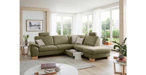 ECKSOFA in Mikrofaser Hellgrün  286/236 cm  - Wildeiche/Beige, Natur, Holz/Textil (286/236cm) - Voleo