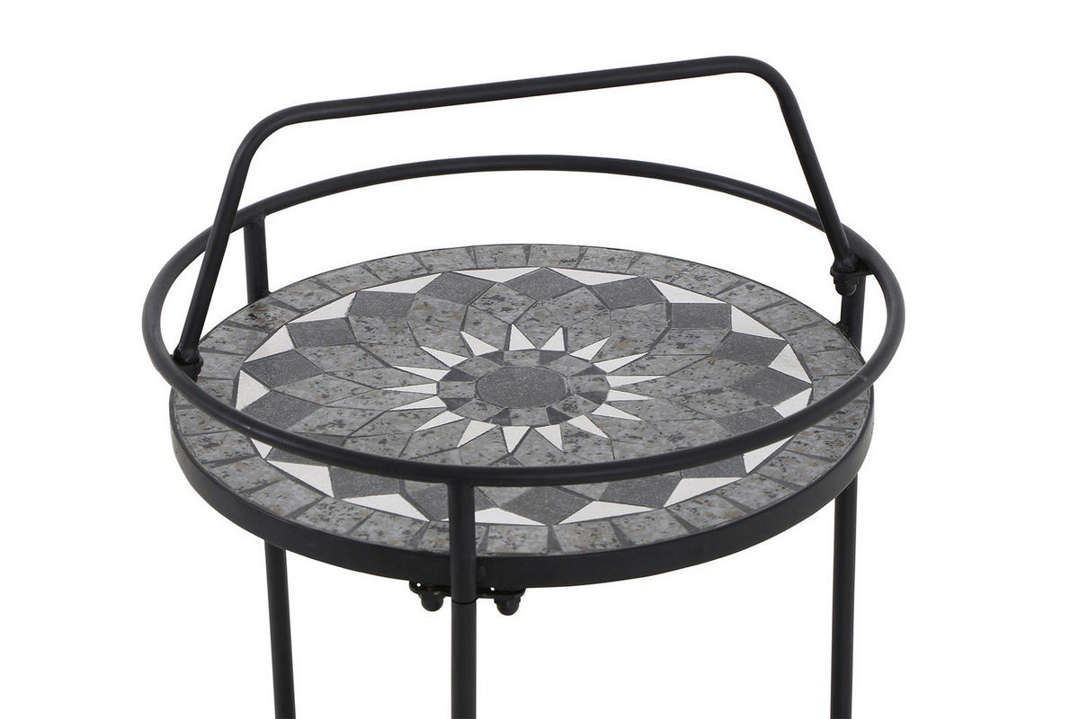 GARTENTISCH 42/42/74 cm Metall, Keramik rund  - Schwarz, KONVENTIONELL, Keramik/Metall (42/42/74cm) - Siena Garden