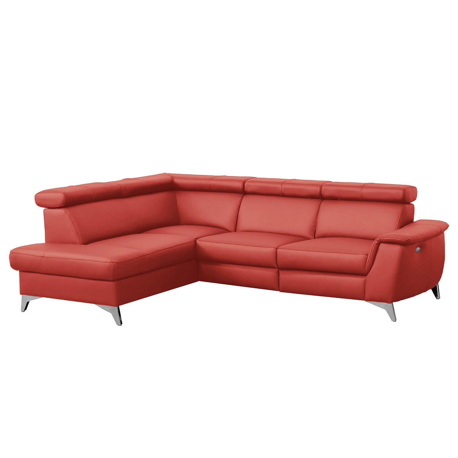 ECKSOFA Rot Echtleder Lederlook  - Chromfarben/Rot, Design, Leder/Textil (197/257cm) - Livetastic