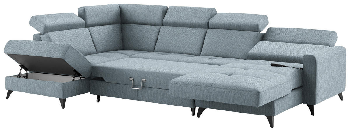 WOHNLANDSCHAFT Flachgewebe Hellblau  - Schwarz/Hellblau, Konventionell, Textil/Metall (215/333/174cm) - Beldomo System