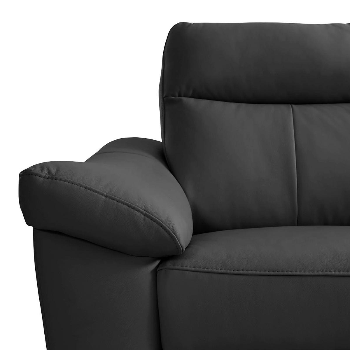 ECKSOFA Schwarz Echtleder Lederlook  - Chromfarben/Schwarz, Design, Leder/Textil (242/194cm) - Livetastic