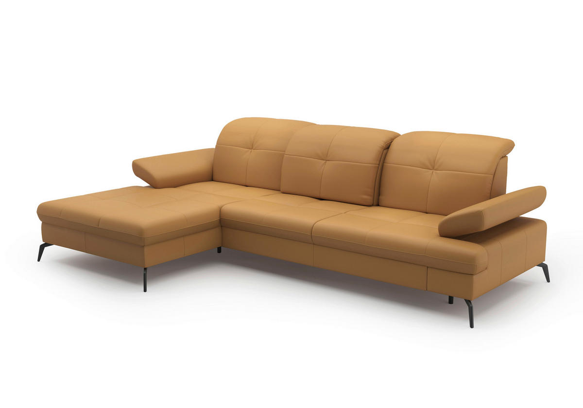 ECKSOFA Currygelb Echtleder  - Currygelb/Schwarz, KONVENTIONELL, Leder/Metall (185/279cm) - Sit & More