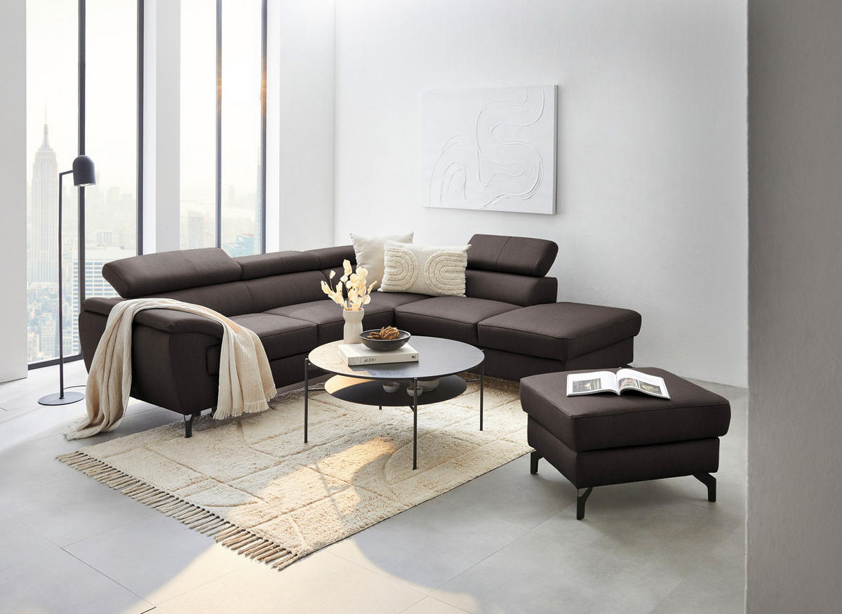 ECKSOFA in Lederlook Kombination Echtleder/Lederlook Dunkelbraun  - Dunkelbraun/Schwarz, Design, Leder/Textil (256/220cm) - Celina Home